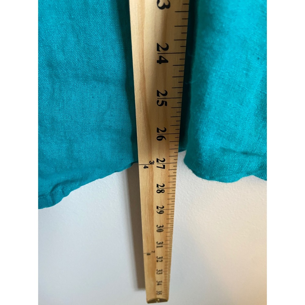 Flax 100% Linen Button Down Shirt Teal Green Long Sleeve Small Oversized 9207 - Picture 4 of 5